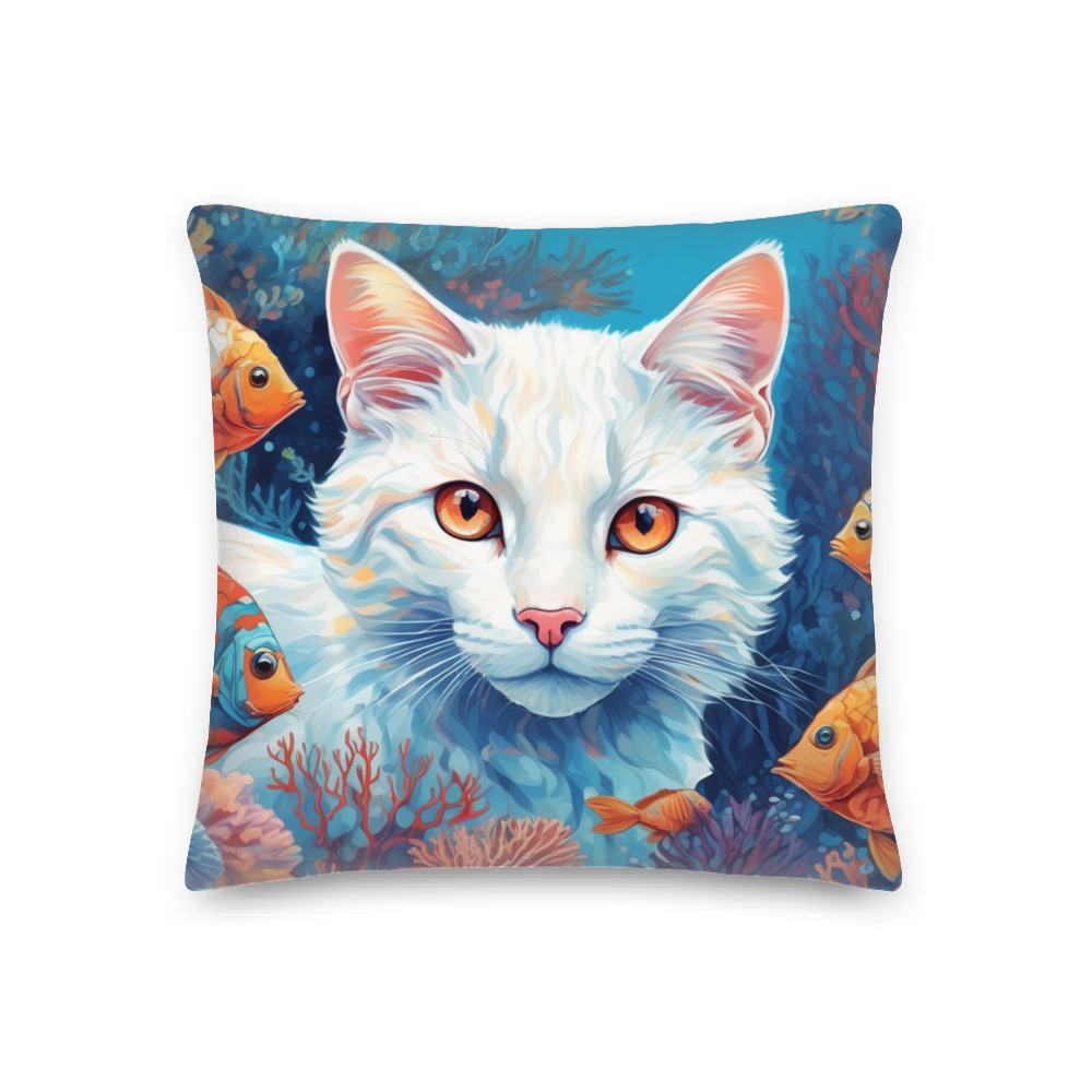 PugMug Custom White Companion Cat Premium Pillow