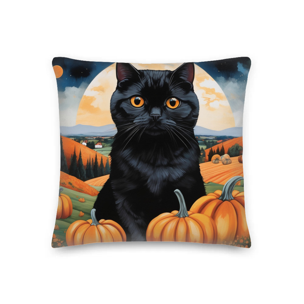 PugMug Custom Black Scottish Fold Cat Premium Pillow
