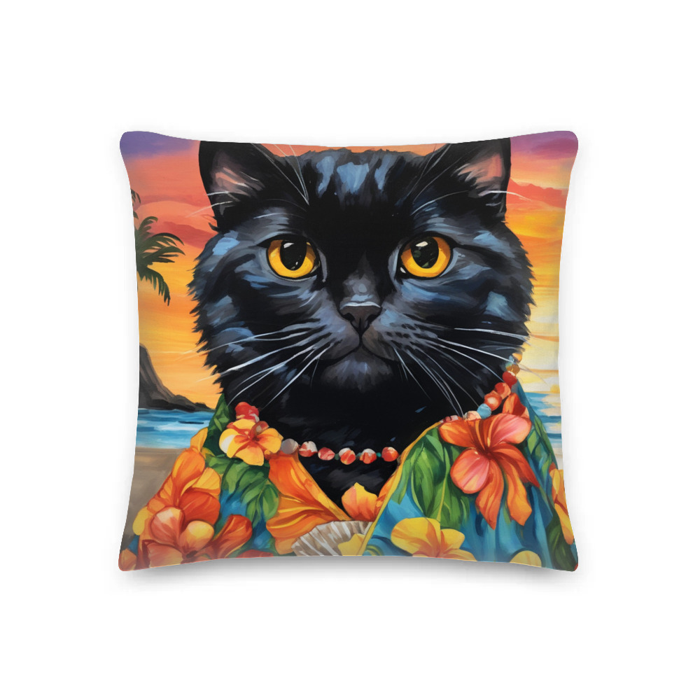 PugMug Custom Black Scottish Fold Cat Premium Pillow