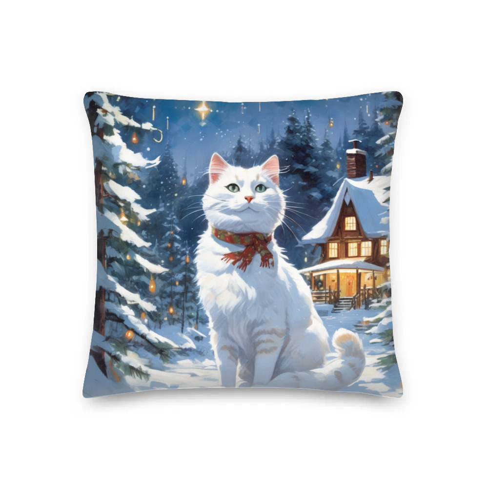 PugMug Custom White Companion Cat Premium Pillow