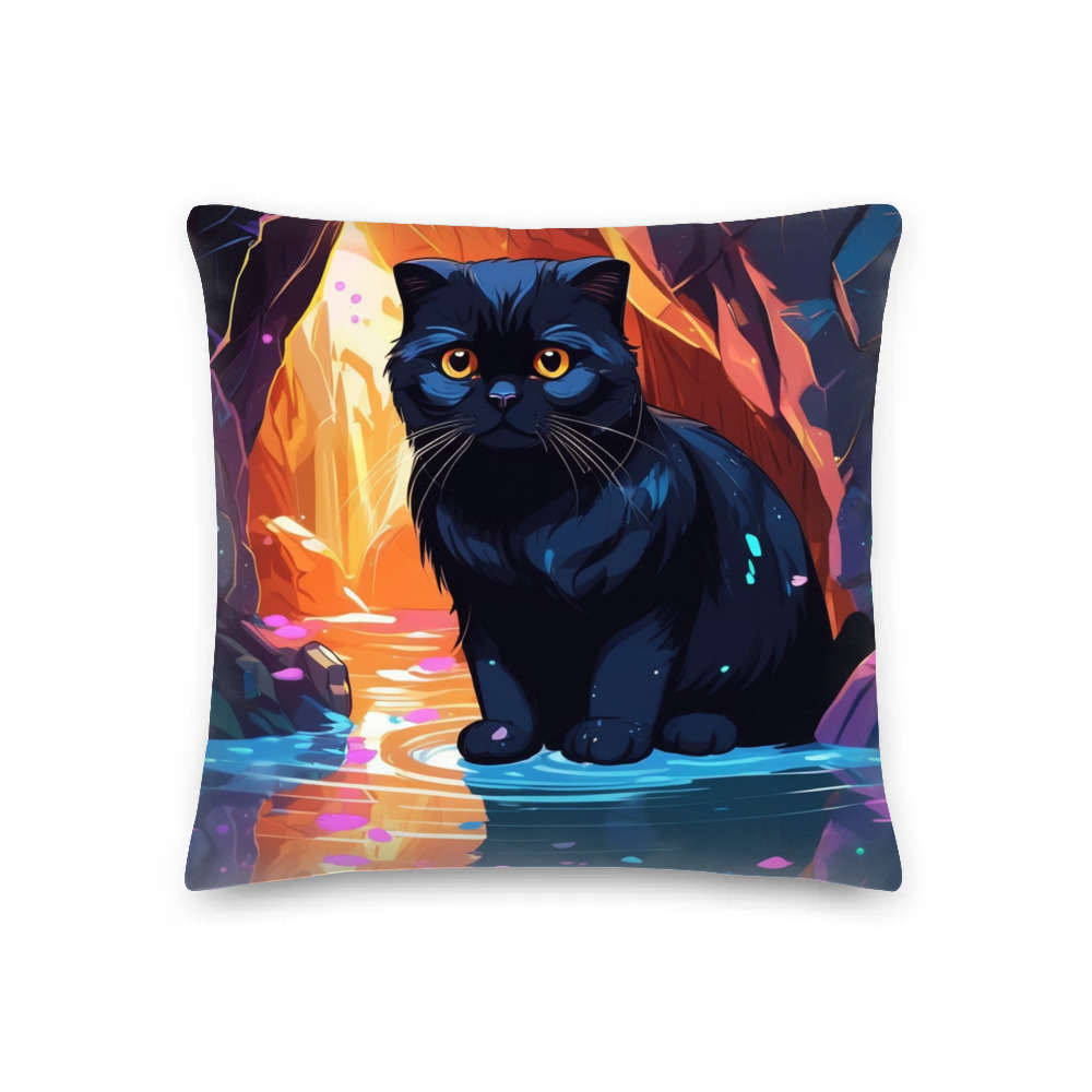 PugMug Custom Black Scottish Fold Cat Premium Pillow