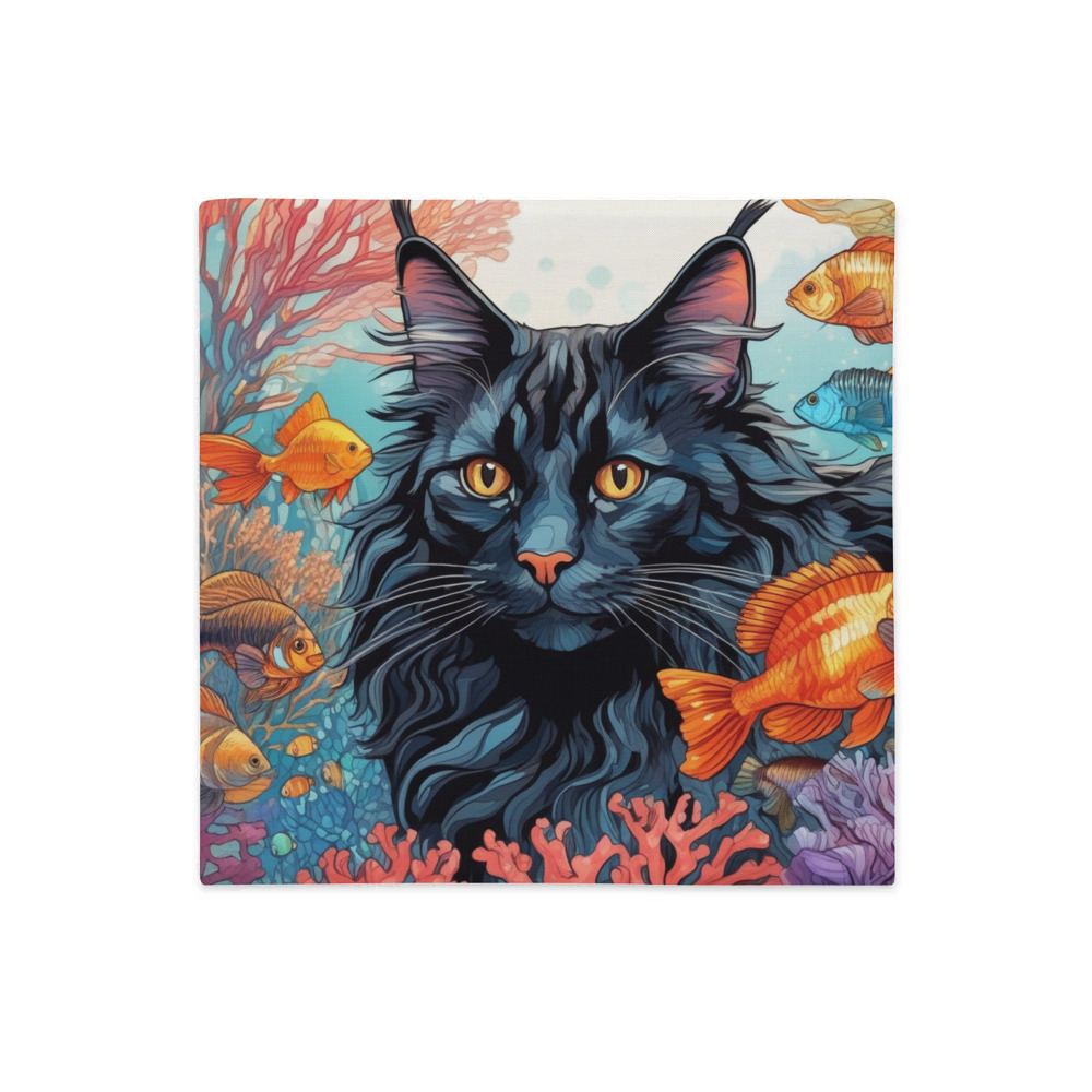 PugMug Custom Black Maine Coon Cat Premium Pillow Case