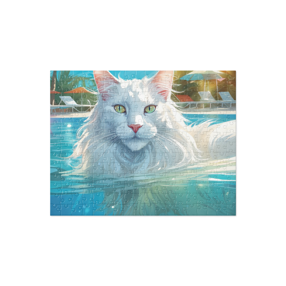 PugMug Custom White Maine Coon Cat Jigsaw Puzzle