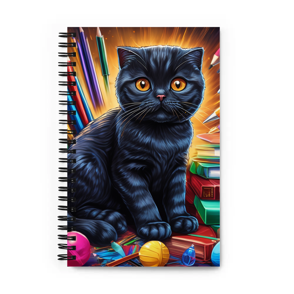 PugMug Custom Black Scottish Fold Cat Spiral Notebook