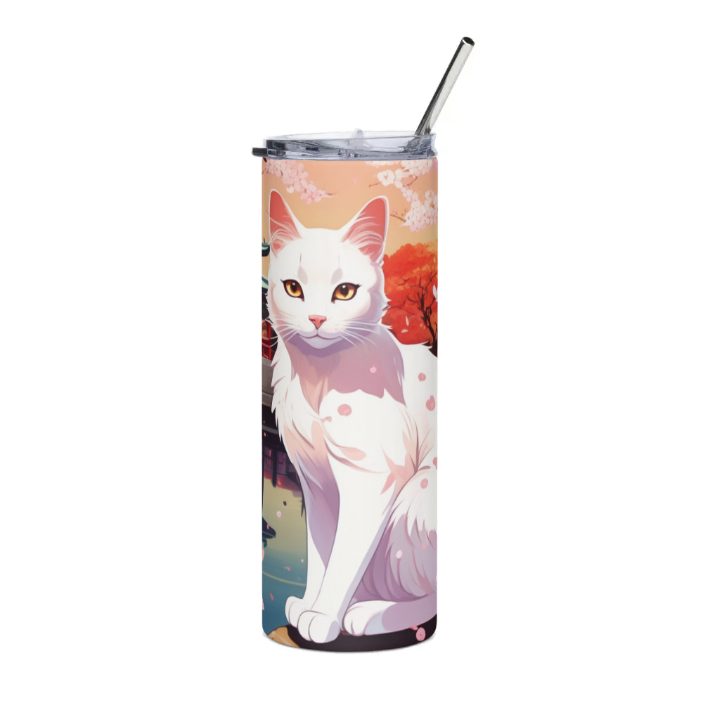 PugMug Custom White Companion Cat Stainless Steel Tumbler