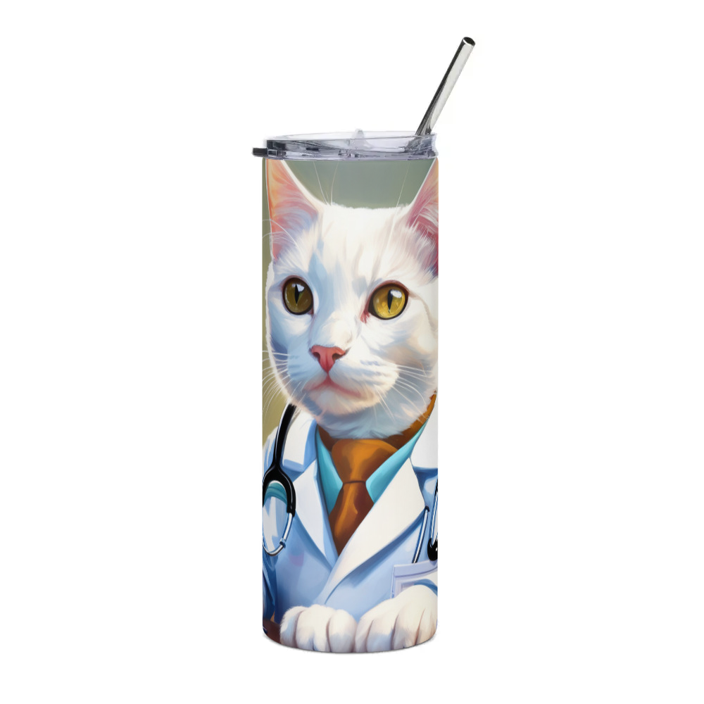 PugMug Custom White Companion Cat Stainless Steel Tumbler