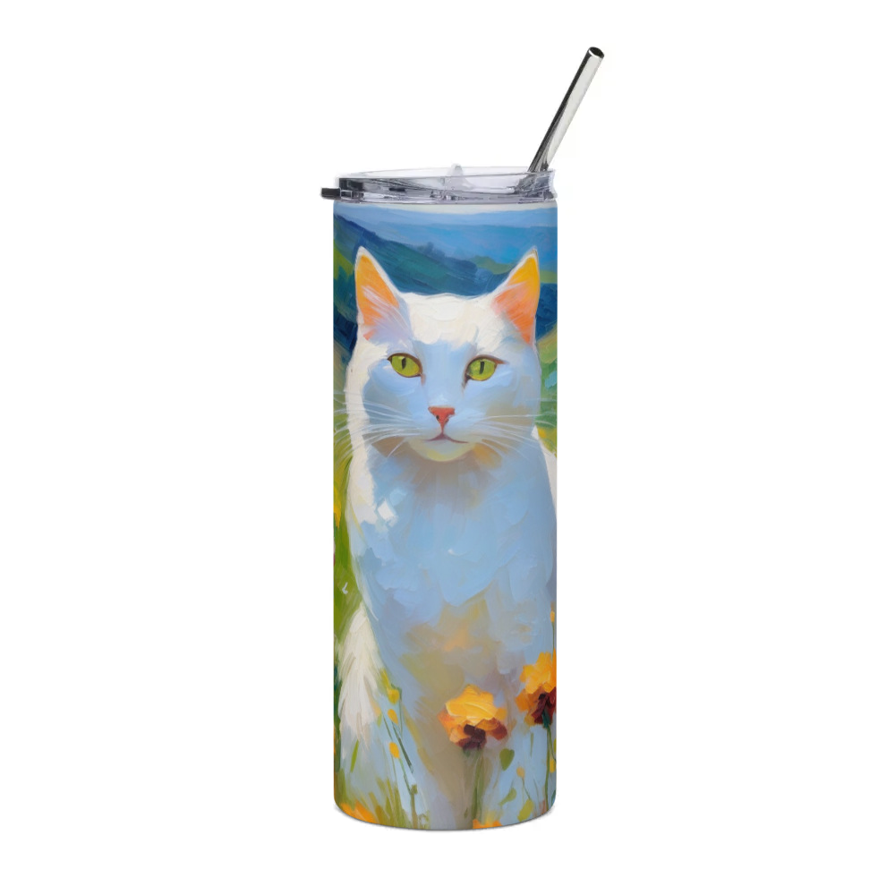 PugMug Custom White Companion Cat Stainless Steel Tumbler