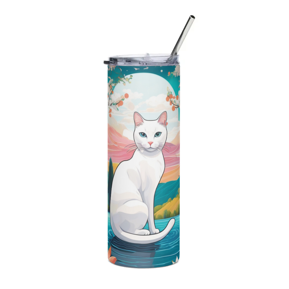 PugMug Custom White Companion Cat Stainless Steel Tumbler