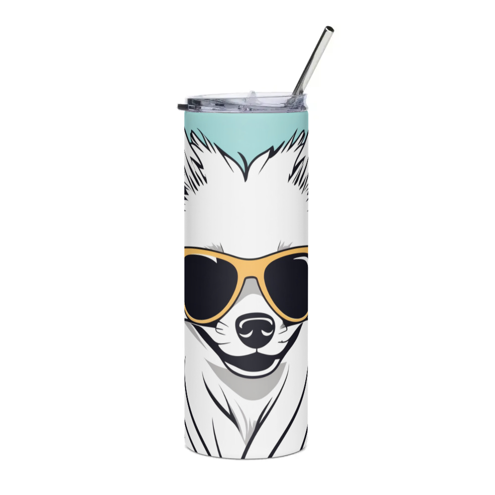 PugMug Custom White Pomeranian Stainless Steel Tumbler