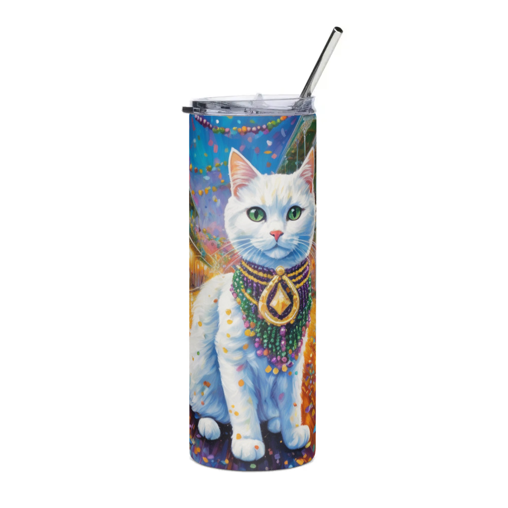 PugMug Custom White Companion Cat Stainless Steel Tumbler
