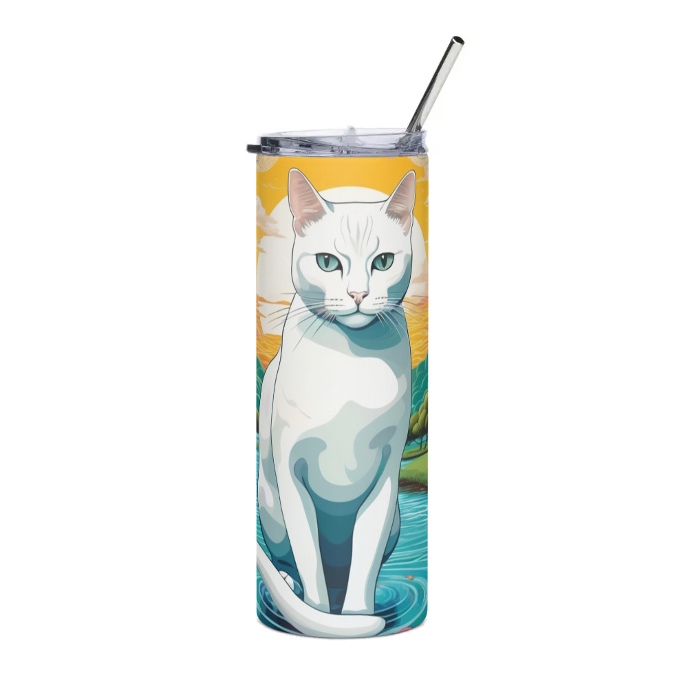 PugMug Custom White Companion Cat Stainless Steel Tumbler