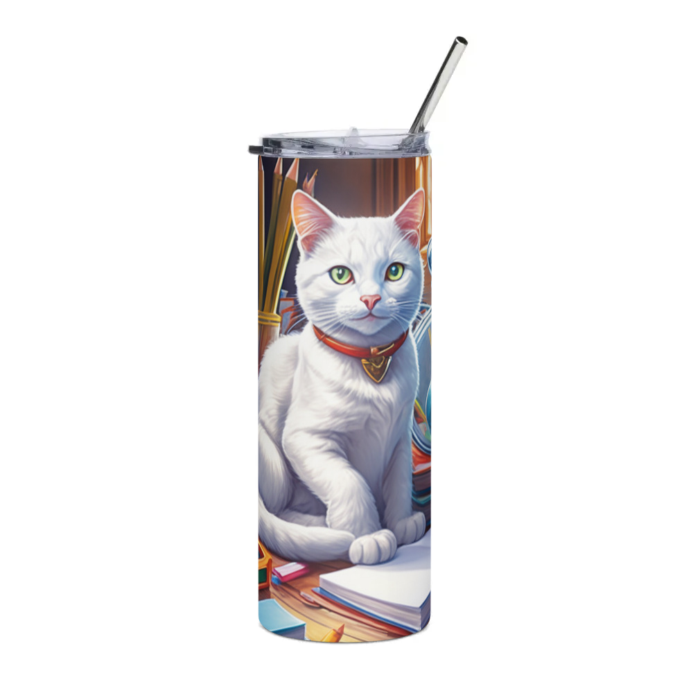 PugMug Custom White Companion Cat Stainless Steel Tumbler