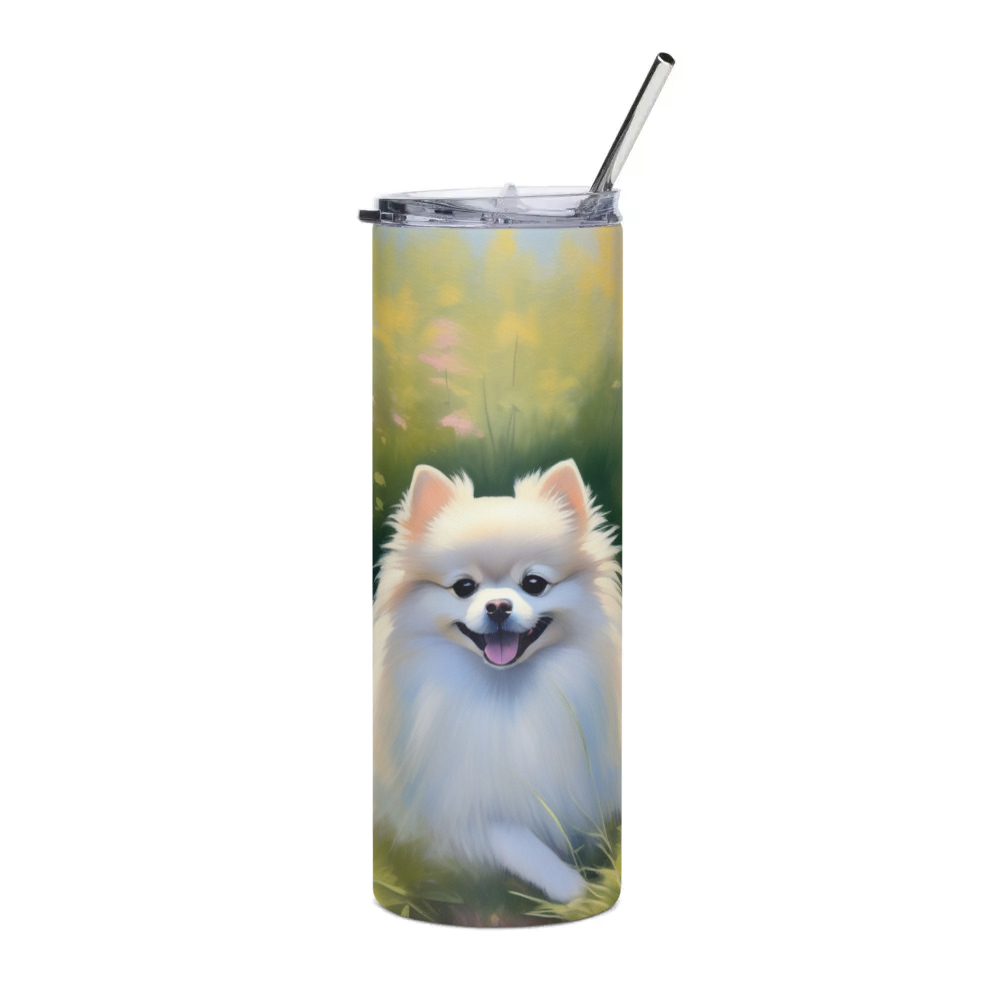 PugMug Custom White Pomeranian Stainless Steel Tumbler