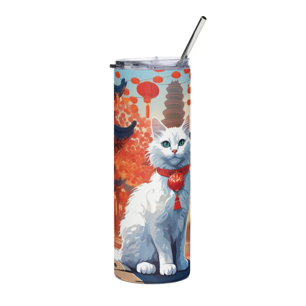 PugMug Custom White Companion Cat Stainless Steel Tumbler