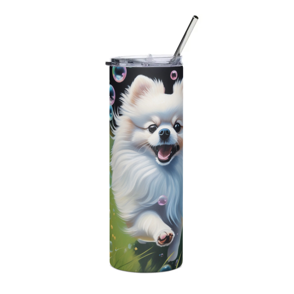 PugMug Custom White Pomeranian Stainless Steel Tumbler