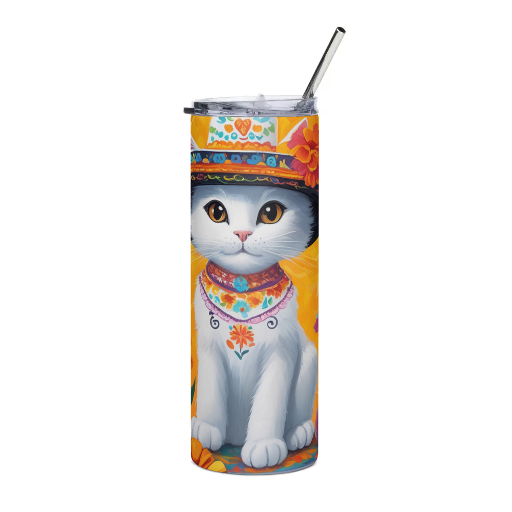 PugMug Custom White Companion Cat Stainless Steel Tumbler