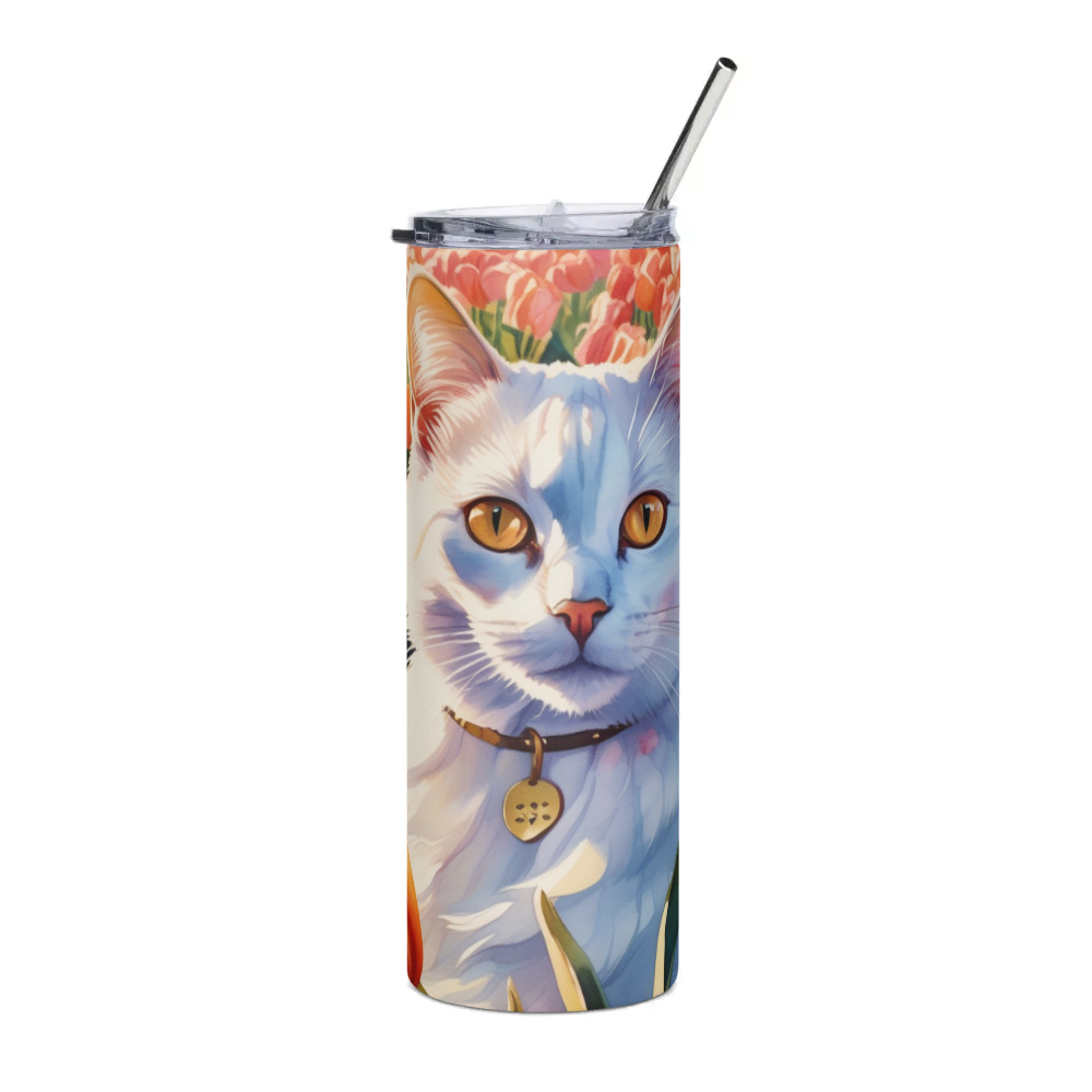 PugMug Custom White Companion Cat Stainless Steel Tumbler