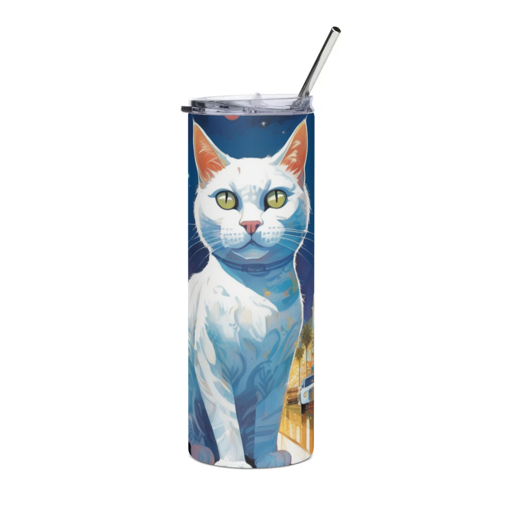 PugMug Custom White Companion Cat Stainless Steel Tumbler