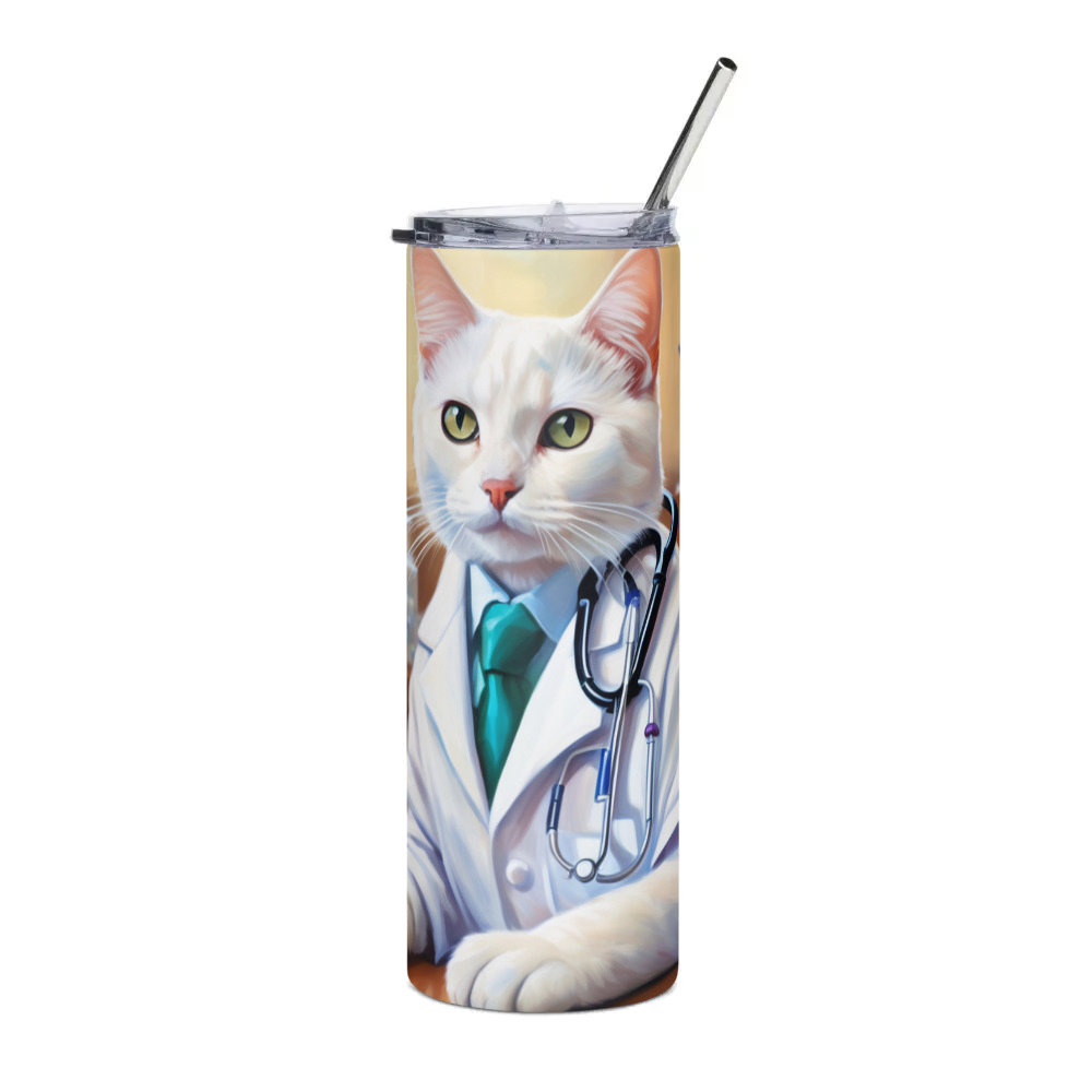 PugMug Custom White Companion Cat Stainless Steel Tumbler