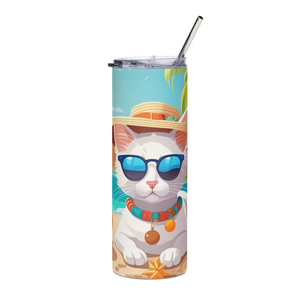 PugMug Custom White Companion Cat Stainless Steel Tumbler