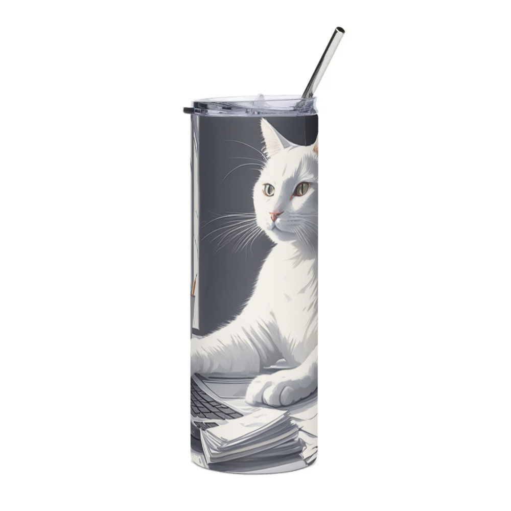 PugMug Custom White Companion Cat Stainless Steel Tumbler