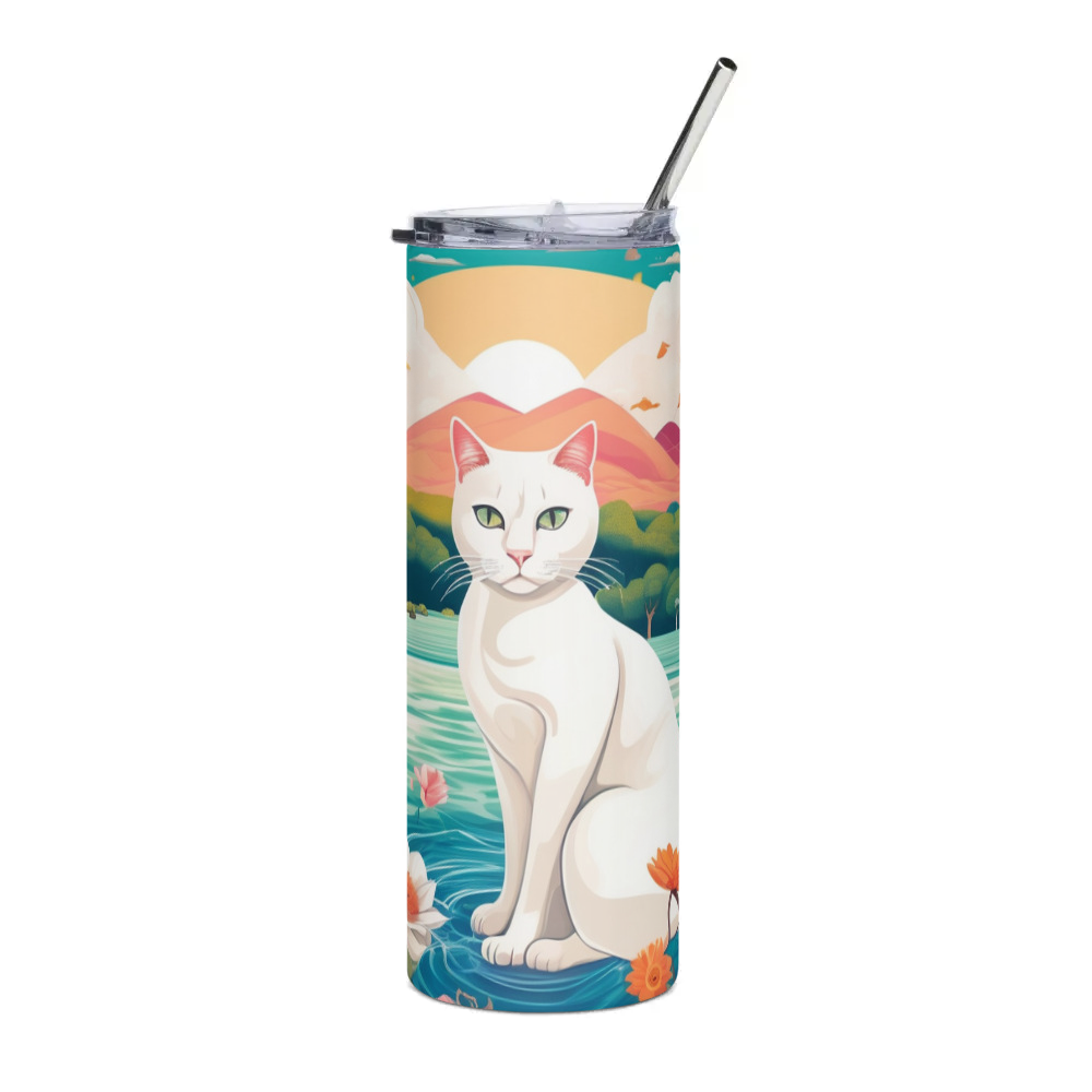 PugMug Custom White Companion Cat Stainless Steel Tumbler