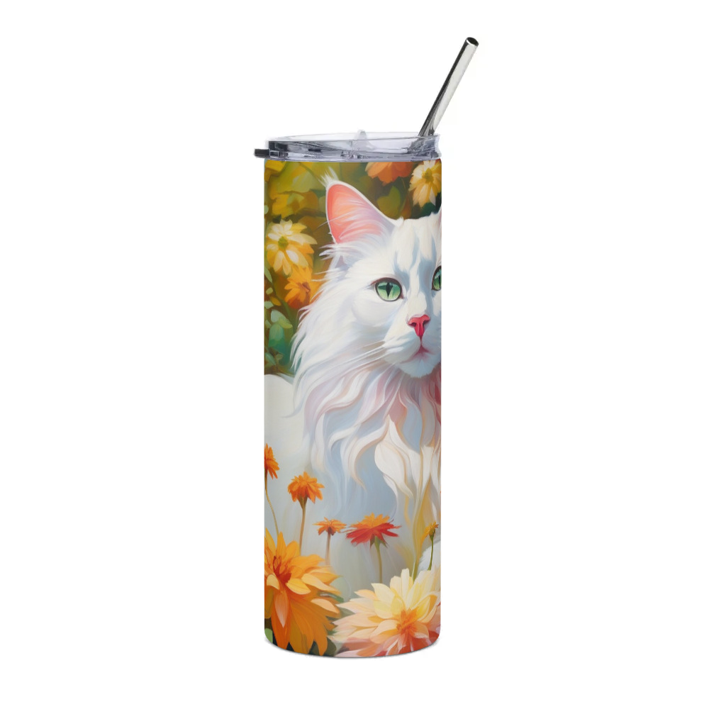 PugMug Custom White Companion Cat Stainless Steel Tumbler
