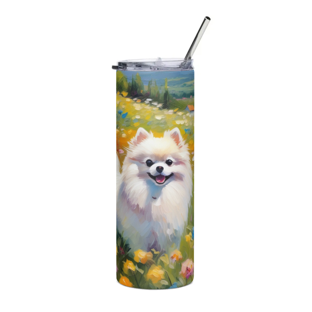 PugMug Custom White Pomeranian Stainless Steel Tumbler
