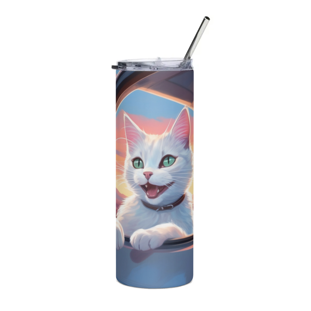 PugMug Custom White Companion Cat Stainless Steel Tumbler