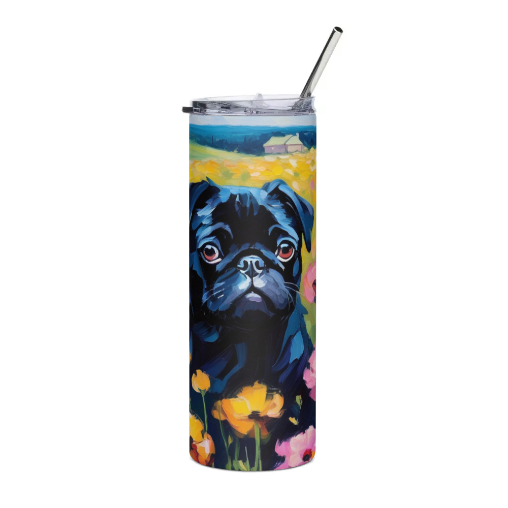 PugMug Custom Black Pug Stainless Steel Tumbler