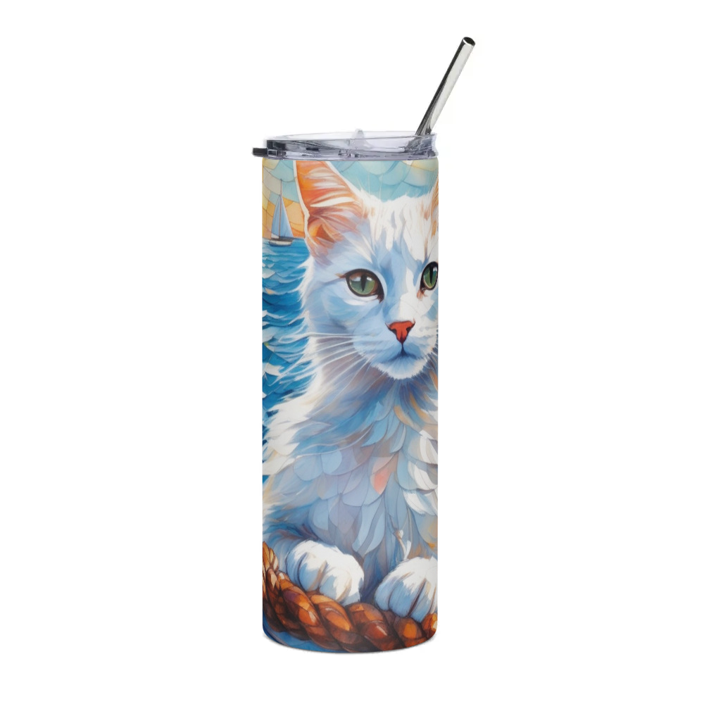 PugMug Custom White Companion Cat Stainless Steel Tumbler