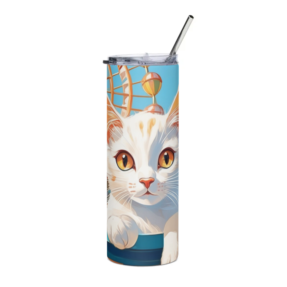 PugMug Custom White Companion Cat Stainless Steel Tumbler