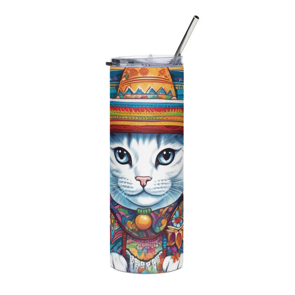 PugMug Custom White Companion Cat Stainless Steel Tumbler