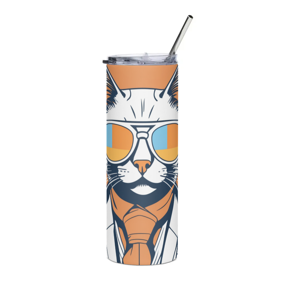 PugMug Custom White Companion Cat Stainless Steel Tumbler