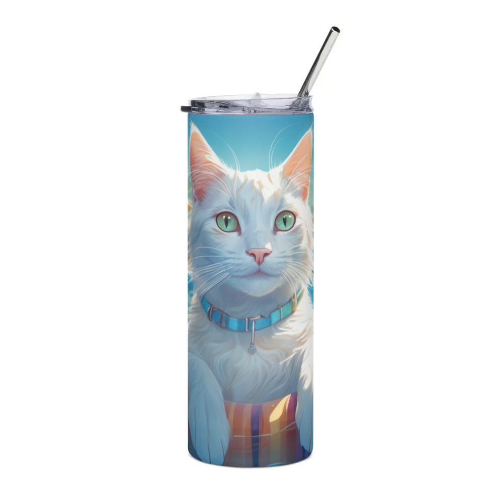 PugMug Custom White Companion Cat Stainless Steel Tumbler