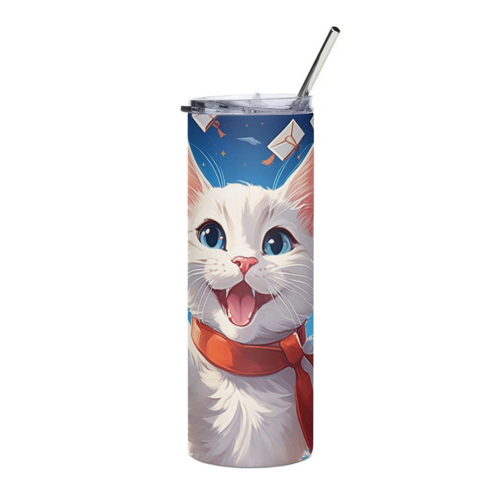 PugMug Custom White Companion Cat Stainless Steel Tumbler