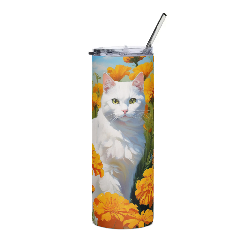 PugMug Custom White Companion Cat Stainless Steel Tumbler