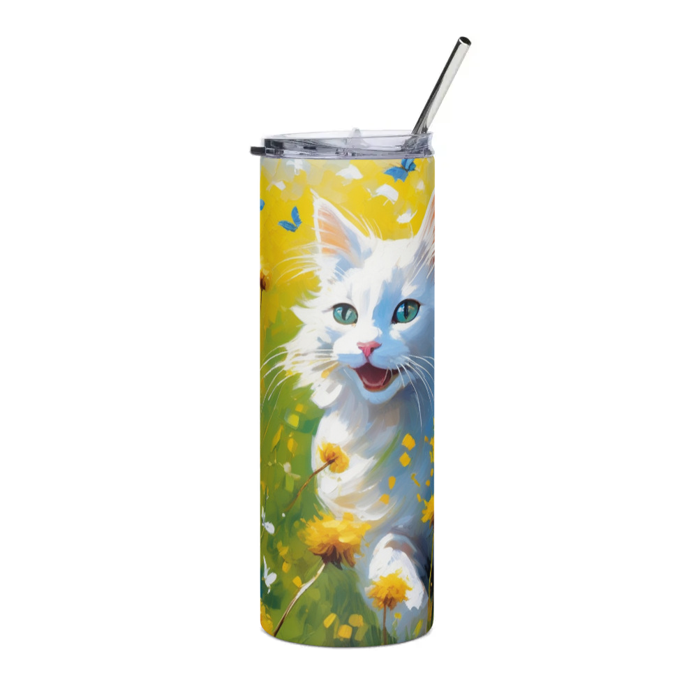 PugMug Custom White Companion Cat Stainless Steel Tumbler
