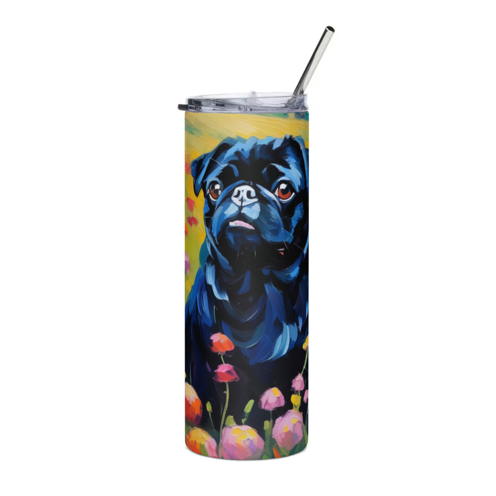 PugMug Custom Black Pug Stainless Steel Tumbler