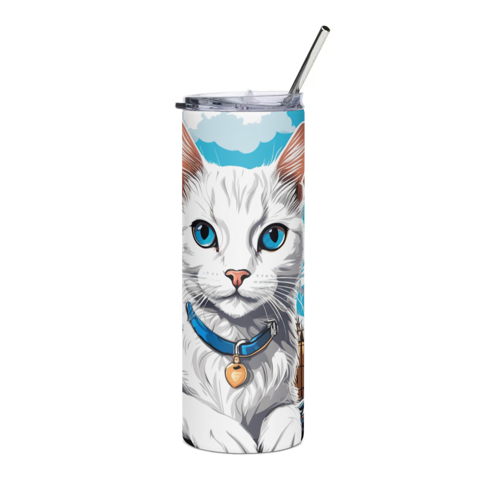 PugMug Custom White Companion Cat Stainless Steel Tumbler