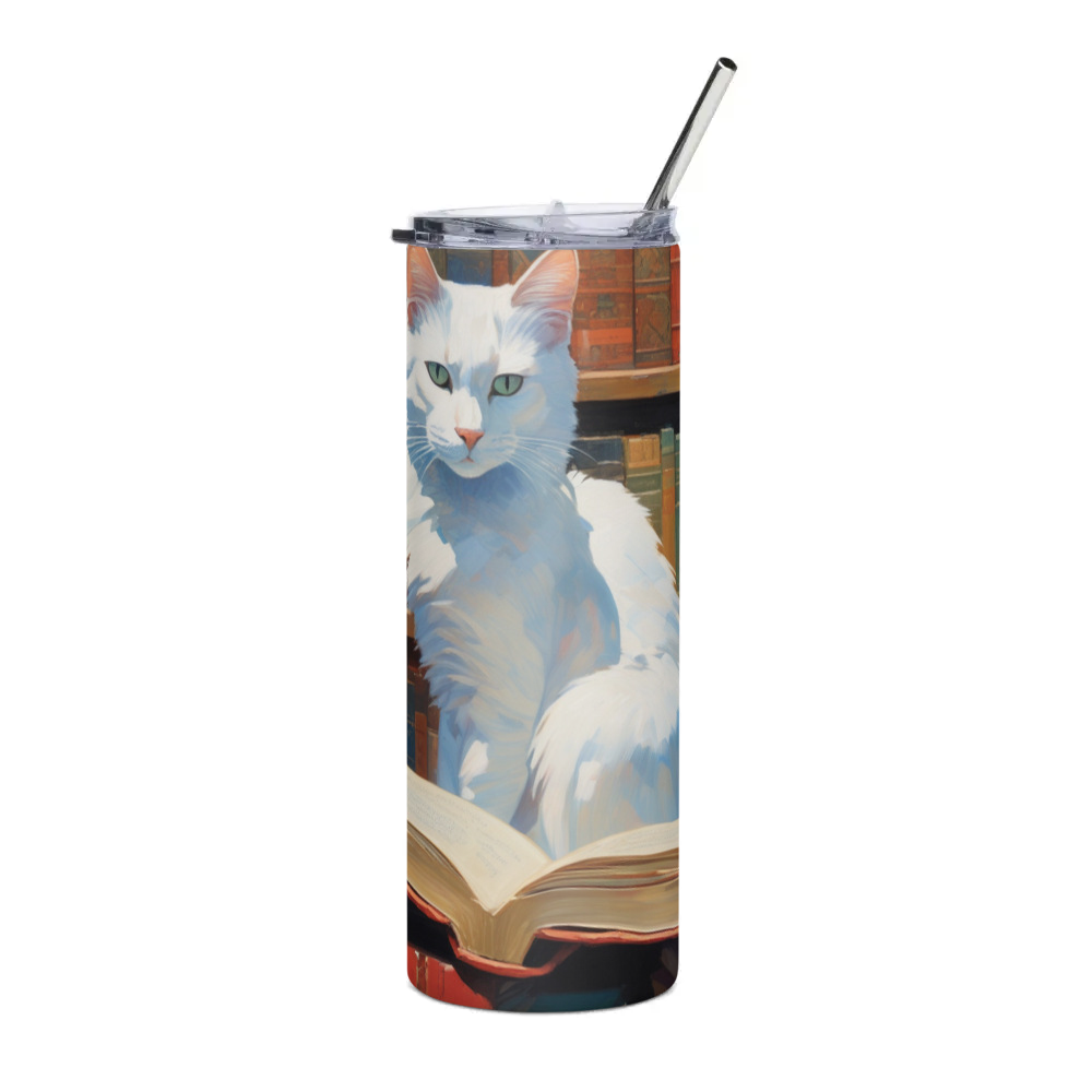 PugMug Custom White Companion Cat Stainless Steel Tumbler
