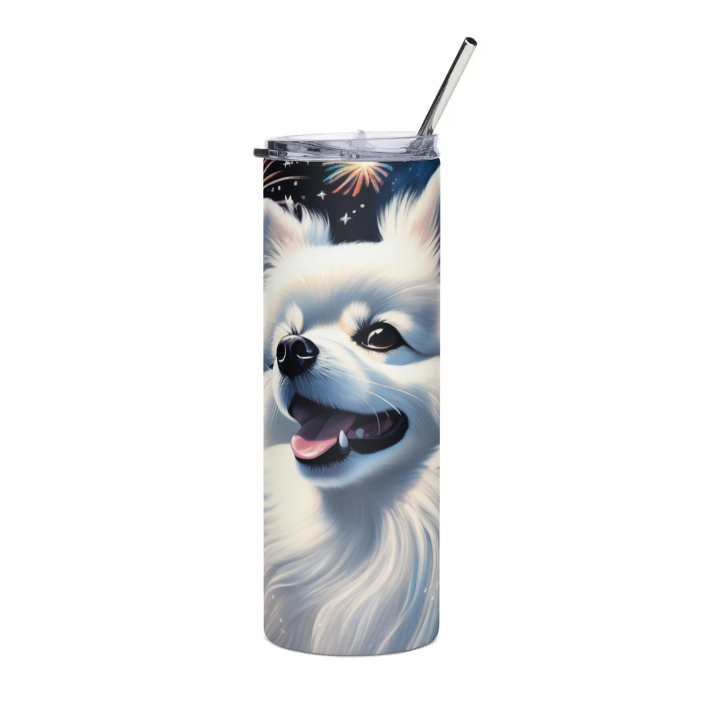 PugMug Custom White Pomeranian Stainless Steel Tumbler