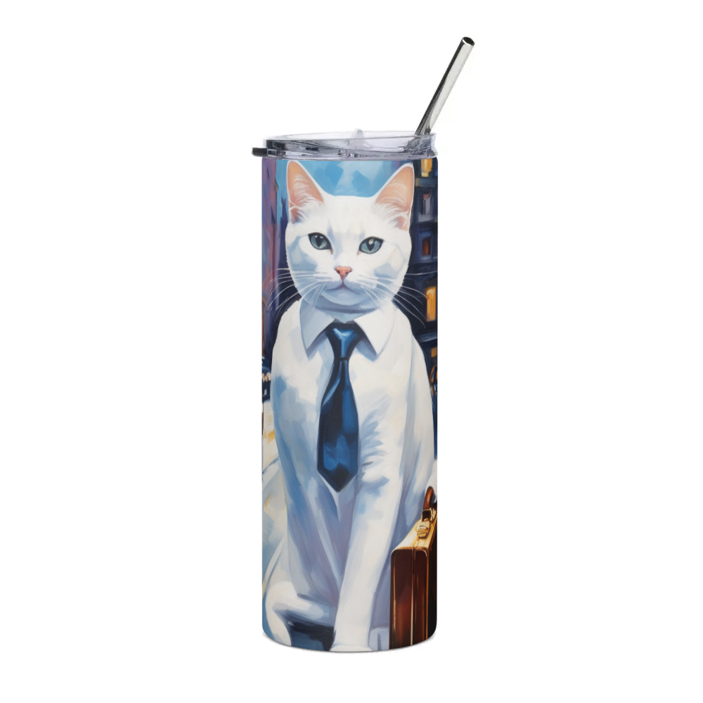 PugMug Custom White Companion Cat Stainless Steel Tumbler