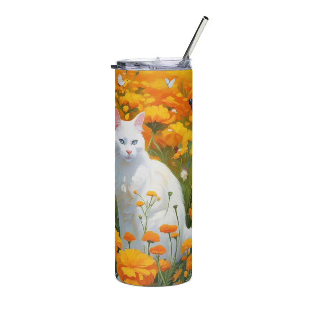 PugMug Custom White Companion Cat Stainless Steel Tumbler