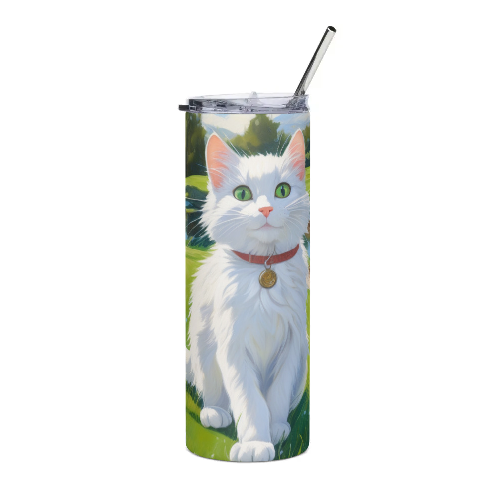 PugMug Custom White Companion Cat Stainless Steel Tumbler