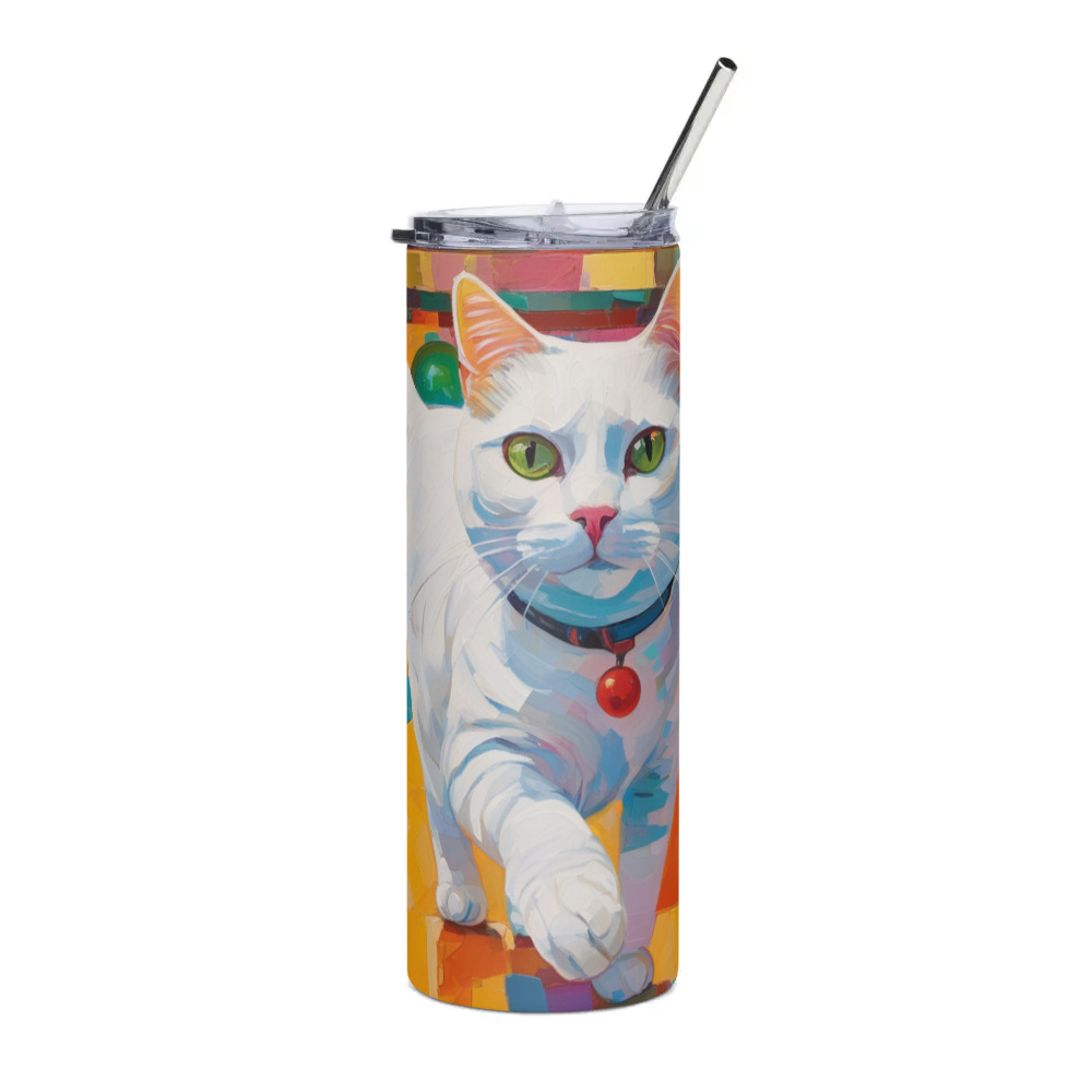PugMug Custom White Companion Cat Stainless Steel Tumbler