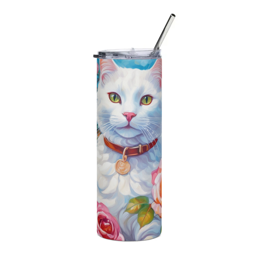 PugMug Custom White Companion Cat Stainless Steel Tumbler