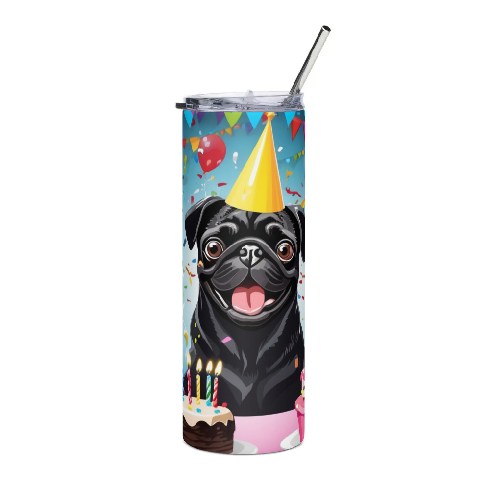 PugMug Custom Black Pug Stainless Steel Tumbler