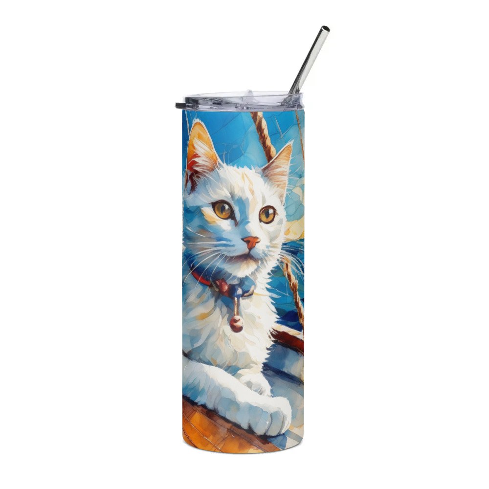 PugMug Custom White Companion Cat Stainless Steel Tumbler
