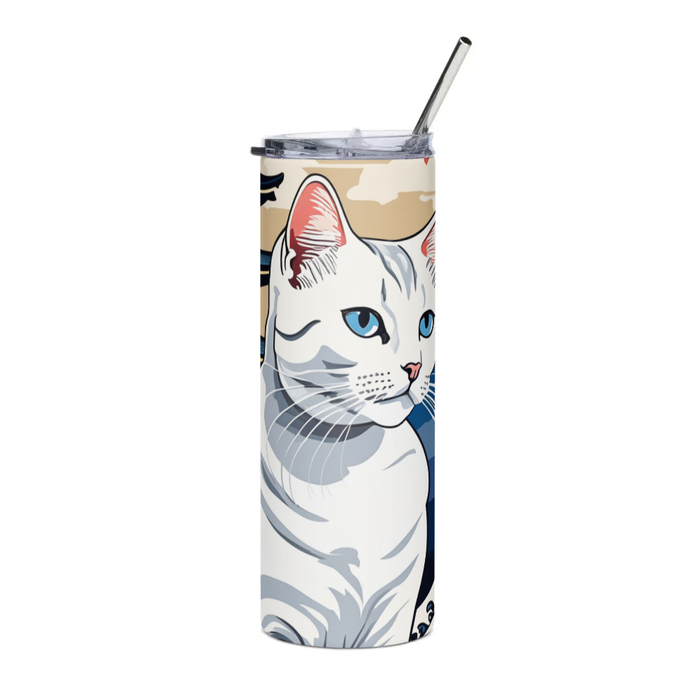 PugMug Custom White Companion Cat Stainless Steel Tumbler